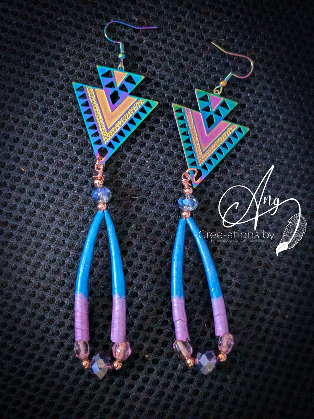 Holographic Mirror Blue & Purple Geometric Tribal Dangle Earrings